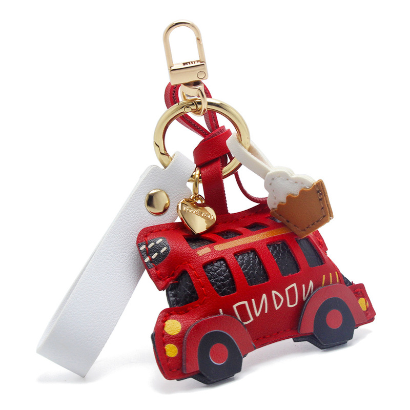 British Cute Women's Bag Retro Handmade Pendant Leather London Double-Decker Bus Keychain Popular Gift
