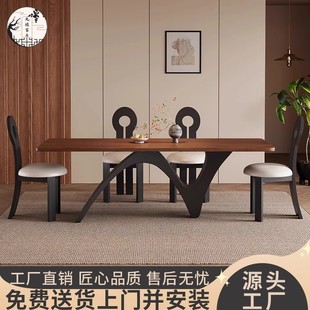 Nordic Living Room Antique Style Solid Wood Dining Table and Chair Combination Household Small Apartment Rectangular Dining Table Retro Parquet Table