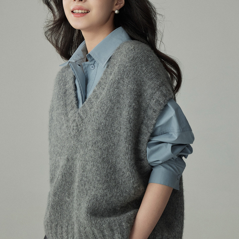 Wool Profile Shirt Stacked Knitted Vest Women's Autumn and Winter Korean Style Retro Waistcoat Lazy Sweater Vest