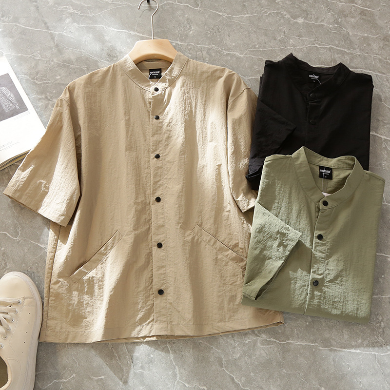 Shirt 179! Light Industry Style Collared Men's Summer New Arrival Stand Collar Outdoor Thin Casual Versatile Short Sleeve Shirt Top
