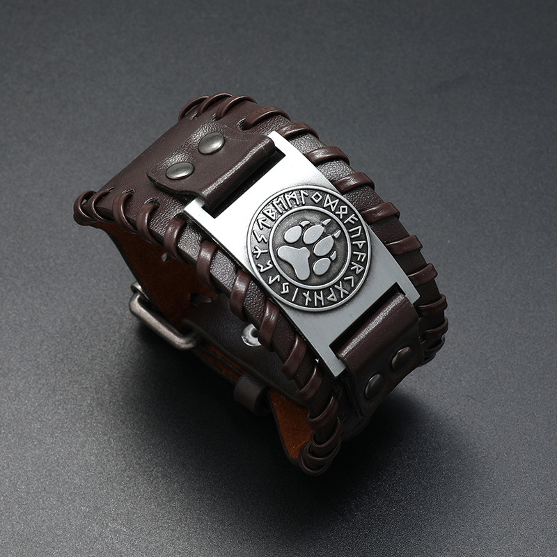 Simple Viking totem bear claw leather bracelet