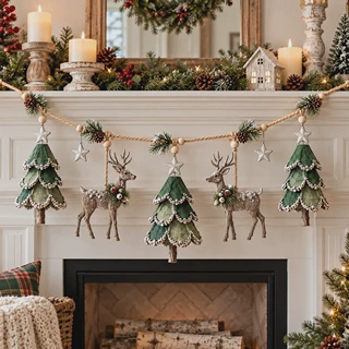 可爱时尚便携精致新Woodland Christmas Garland星星麋鹿圣诞装饰