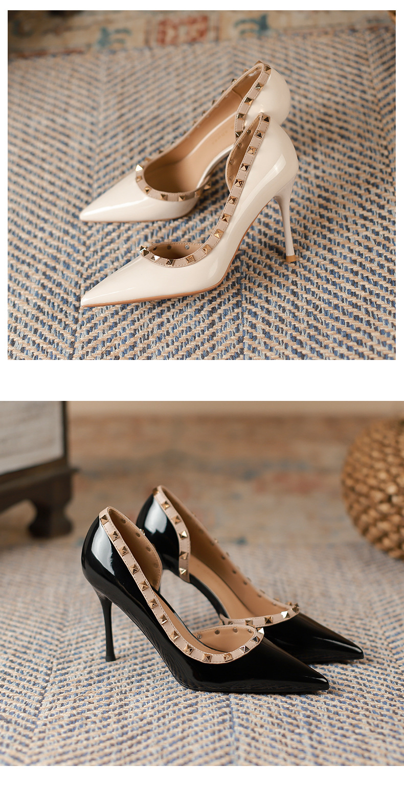Sandal cao gót nữ mũi nhọn hở mũi đinh tán gót nhọn — Màu đen chi tiết 11