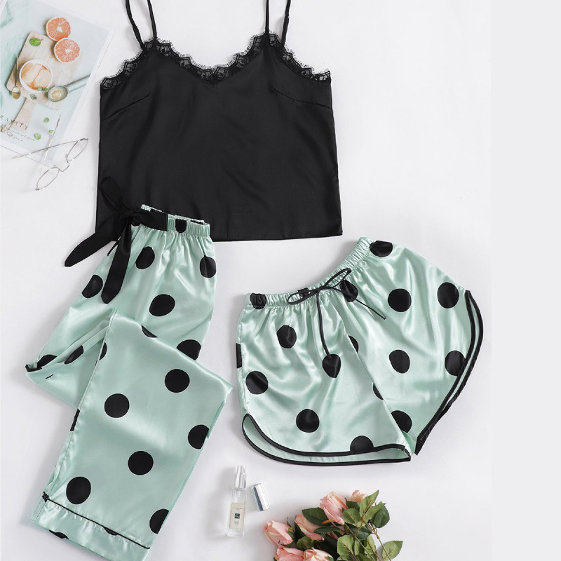 Home Daily Women's Casual Round Dots Imitated Silk Polyester Pants Sets Pajama Sets display picture 2