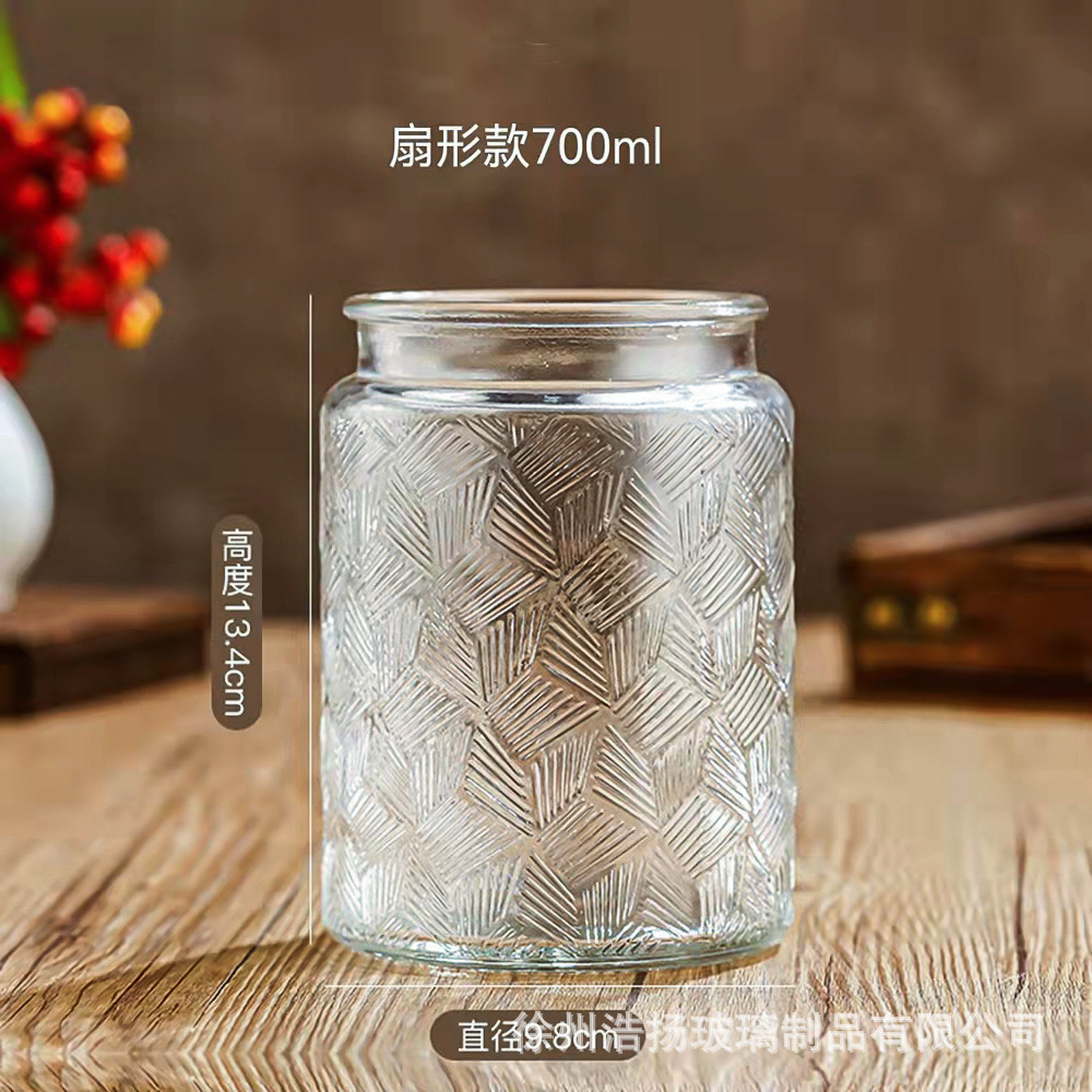 Vidrio de alivio de vidrio sellado tarro cuadrado tarro de almacenamiento merienda fruta seca almacenamiento tarro cocina hogar tarro de vidrio retro