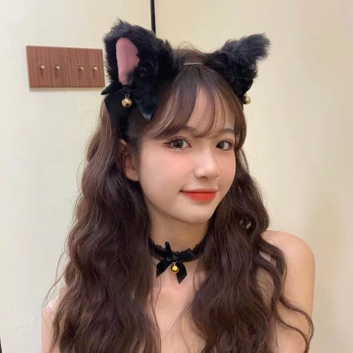 Cute bell cat-ear hairband with bowknot headband for cosplay, internet celebrity style, sweet hair accessories