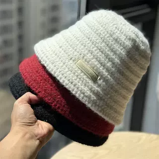 户外复古简约针织渔夫帽女秋冬显脸小毛线盆帽保暖大头围水桶帽子
