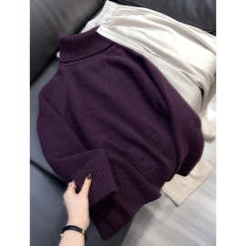葡萄紫翻领」慵懒风加厚时尚韩版针织毛衣女秋冬新款洋气