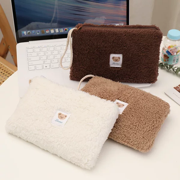 Korean Style Fashionable Plush Storage Bag Stationery Pencil Bag Little Girl Soft Cosmetic Bag Small Items Collection Bag Small Bag