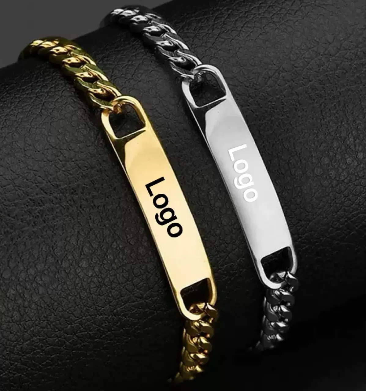 跨境速卖通热销 欧美时尚男士diy不锈钢光面弯牌手链激光名字