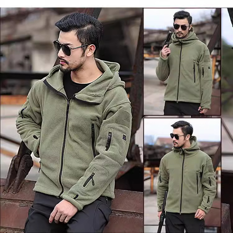 Foreign Trade Cross-border Men's Outdoor Warm Inner Pad Fleece Clothes Men's Cold-proof Charge Clothes Wind Hat Clothes Solid Color Hooded Jacket Foreign Trade Cross-border Men's Outdoor Warm Inner Pad Fleece Clothes Men's Cold-proof Charge Clothes Wind Hat Clothes Solid Color Hooded Jacket