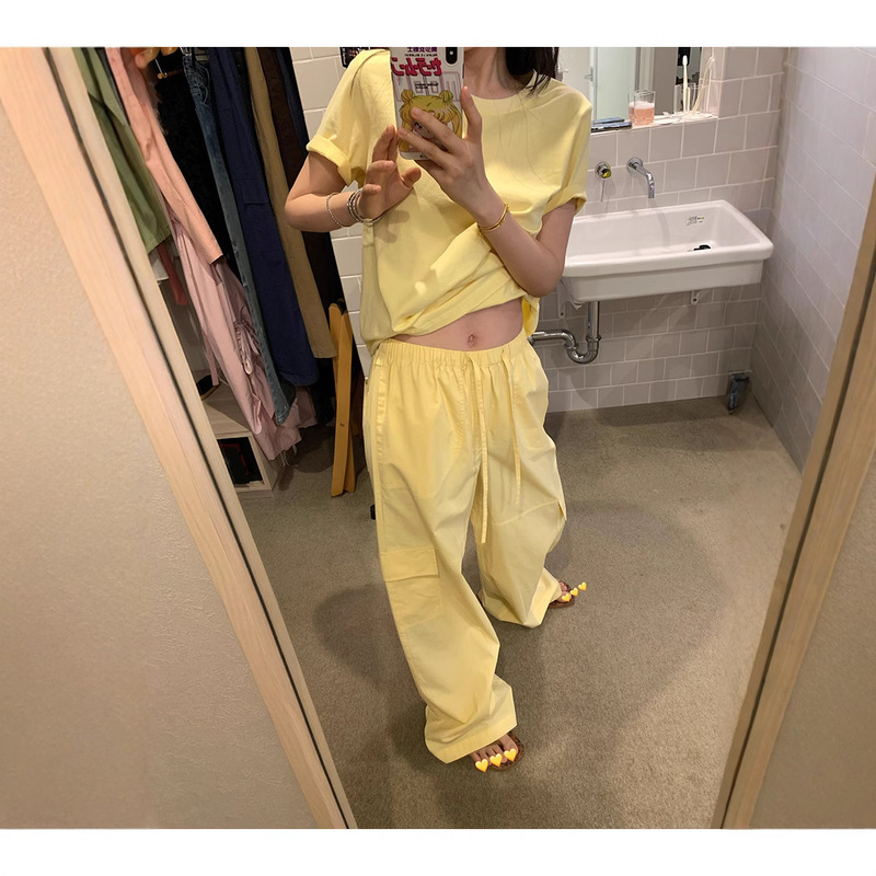 In Stock/Ms Hailey American Retro Drawstring Loose Ultra-Thin Cargo Pants Casual Lazy Style Casual Pants for Women