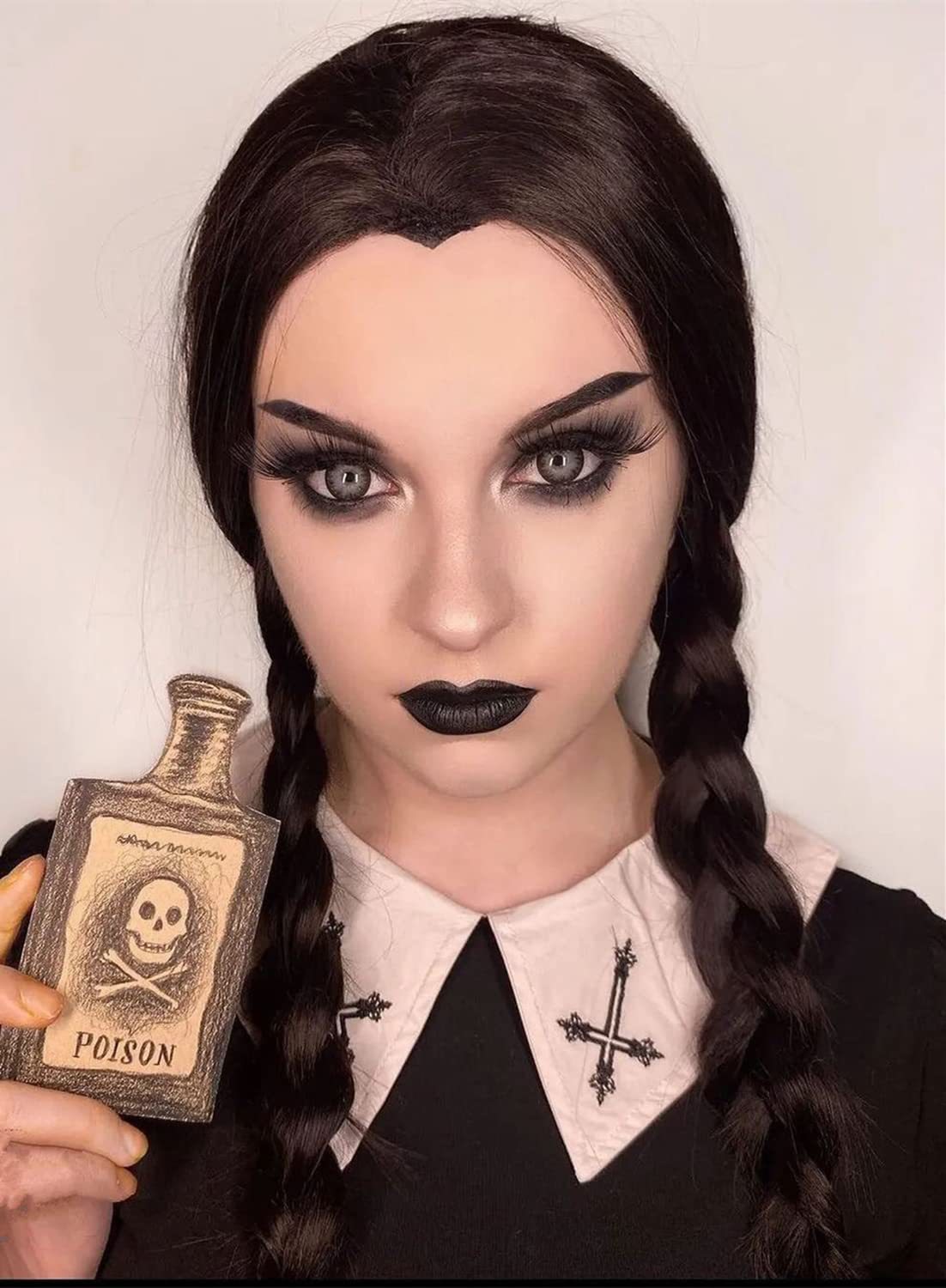 Adams madre Addams negro mediados de la longitud del pelo recto Halloween cos peluca anime