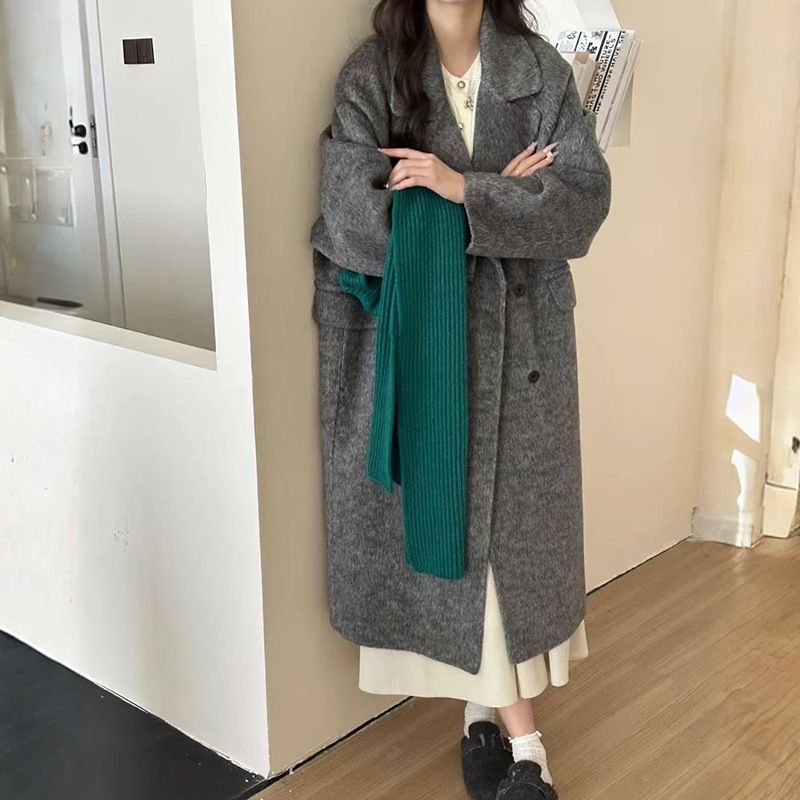 双面羊毛大衣女长款2025秋冬新款双排扣宽松高级感西装领毛呢外套