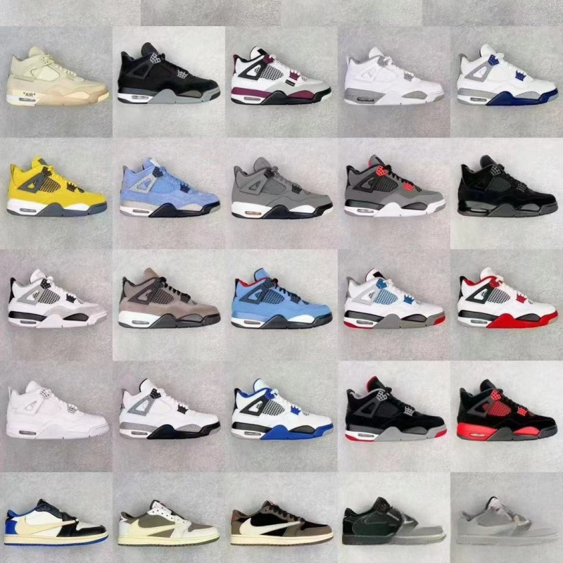 Pure Original Aj4 Shock Air Cushion Sports Shoes Paris University Blue Joe 4 Men's Shoes Women's Shoes Wear-Resistant Air Cushion Basketball Shoes