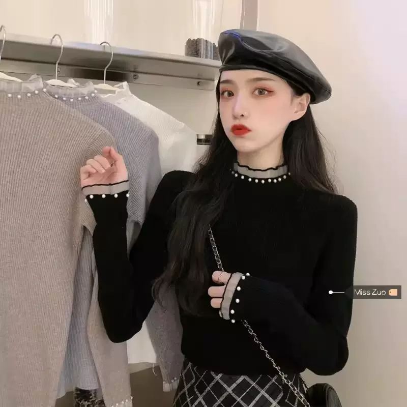 新款半高领打底针织衫女秋冬内搭设计感小众毛衣独特别致短款上衣