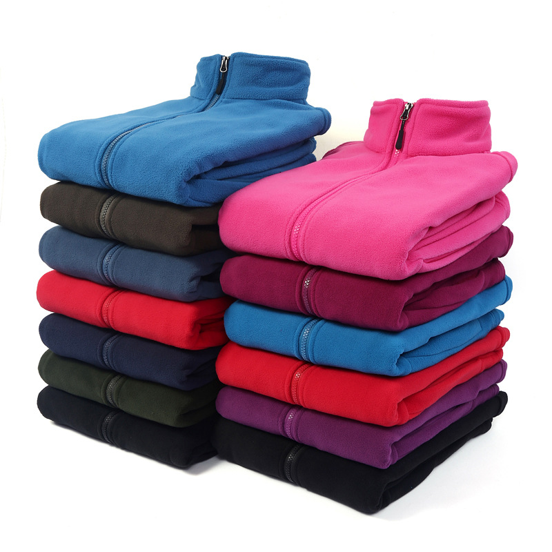Cross-Border Men's and Women's Fleece Jackets Pure Color Polar Fleece Autumn and Winter Warm Couple Pure Color Sweatshirt Jacket Team Activity Clothing