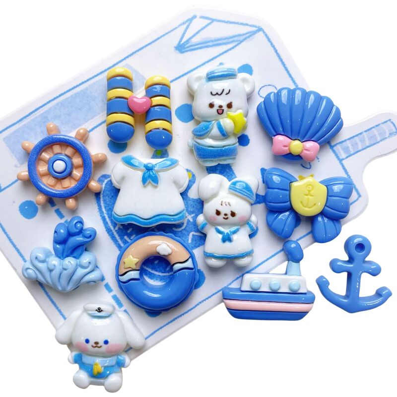 Blue Ocean Ship Sailor Resin Accessories Keychain Phone Case Hairpin Hole Shoes Accessories Handmade Material Bag