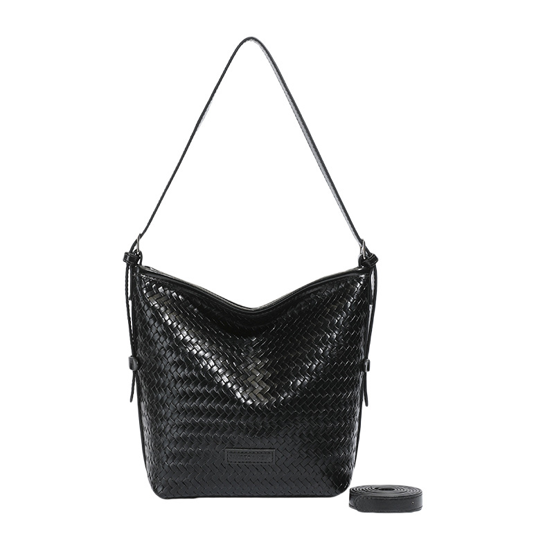 Bolsa de brazo trenzada retro para mujeres 2025, nueva moda bolso de cubo, bolso de hombro universal, bolso de alta capacidad