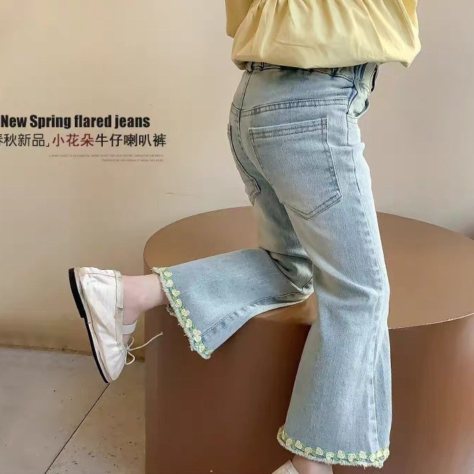 新款女童春秋款百搭牛仔裤儿童公主风喇叭裤春季洋气小女孩休闲裤|undefined