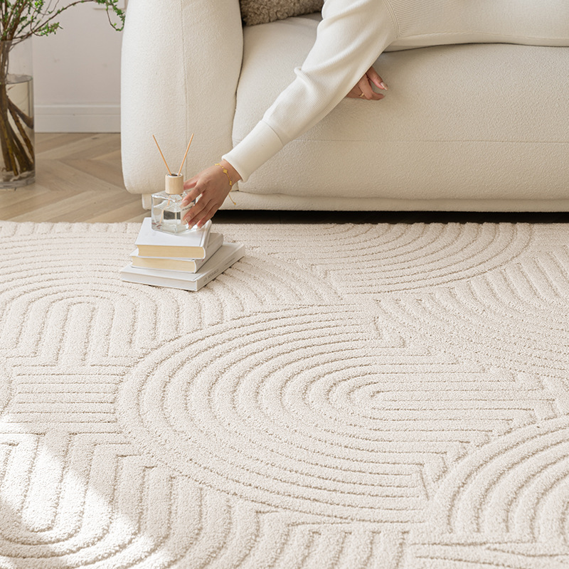 Alfombra antiincrustante simple transfronteriza, estilo crema, dormitorio de color sólido francés, sin lavado, ligero, fácil de limpiar, sofá de lujo de alta gama, manta