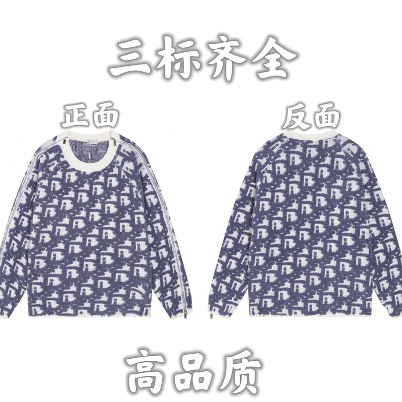 24秋冬新款潮牌字母满身logo圆领针织毛衣男女款宽松休闲上衣|undefined
