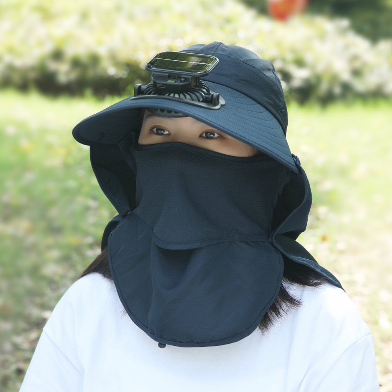 女性用夏用ソーラー充電式ファンハット、屋外牧歌的な温室作業用マスク、顔を覆う日よけ帽子|undefined