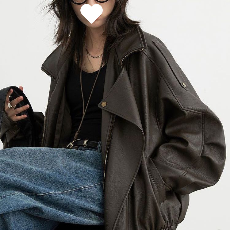 Trendy Women's Leather Jacket 2025 Autumn New Retro Casual Versatile Biker Leather Jacket Stylish