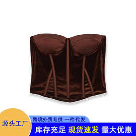 KAOPU ZA欧美跨境外贸女装夏季丝绒鱼骨束腰性感抹胸上衣境速卖通