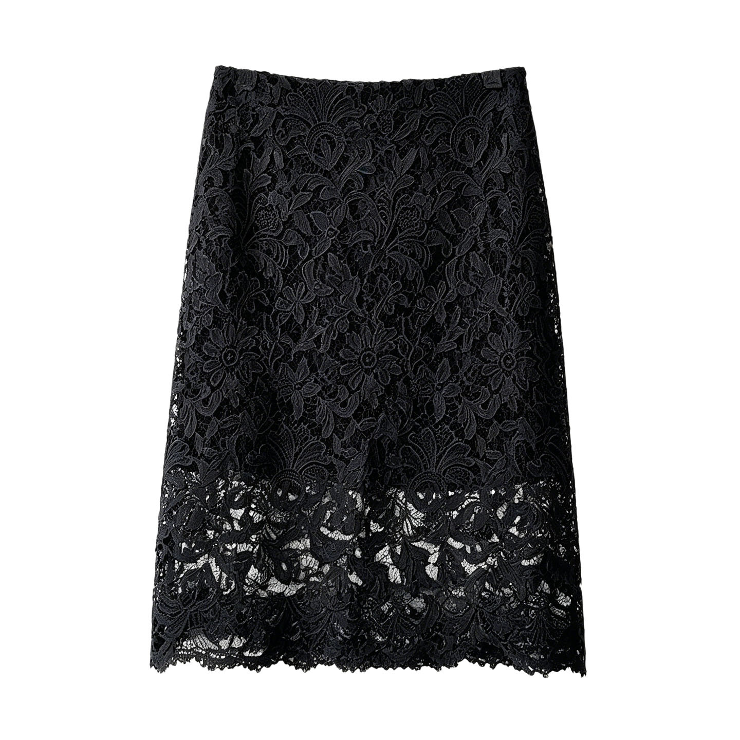 Women's French Lace Midi Skirt, High Waisted A-Line Bodycon Skirt With Elegant Hollow-out Design, Classy Office & Date Skirt_ecoleips.com