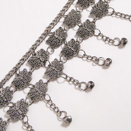 New Style Women's Multi-Butterfly Antique Silver Retro Heavy-Duty Carved Bell Belly Dance Waist Chain Ethnic Bohemian Samba