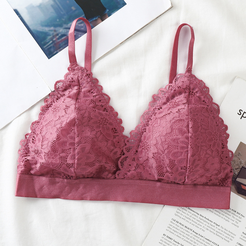 Belleza de nuevo la ropa interior de las mujeres de la piel de encaje sexy francés Triángulo Copa chica se reunieron sujetador de la correa inalámbrica sujetador image 13