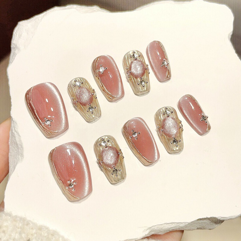 Buccellati's New Handmade Wearable Nails Pink Crystal Cat's Eye Sparkling Whitening Xiaohongshu Popular Manicure