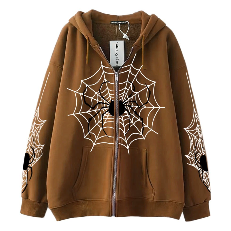 2023 трансграничная паутина на молнии свитер внешней торговли уличная весенняя и осенняя толстовка с капюшоном американское Ретро повседневное пальто для женщин