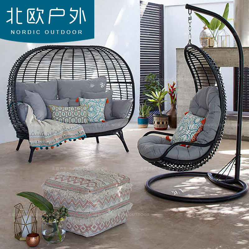Sofá de caña al aire libre Nordicins diseñador de muebles hotel patio impermeable ocio silla de caña doble