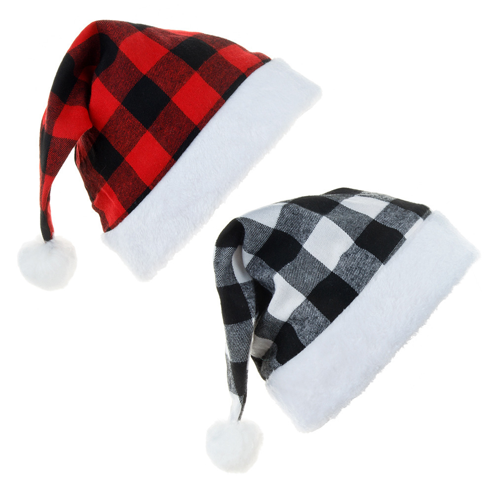 Christmas decorations Party Festive hat Red black and white plaid plaid Christmas hat_voghion.com