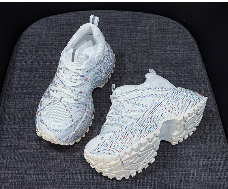 Giày sneaker nữ đế dày phong cách dad shoes, gót 5 cm, đính đá lấp lánh — Đỏ 5052, Xám 5052, Be 5052 chi tiết 15