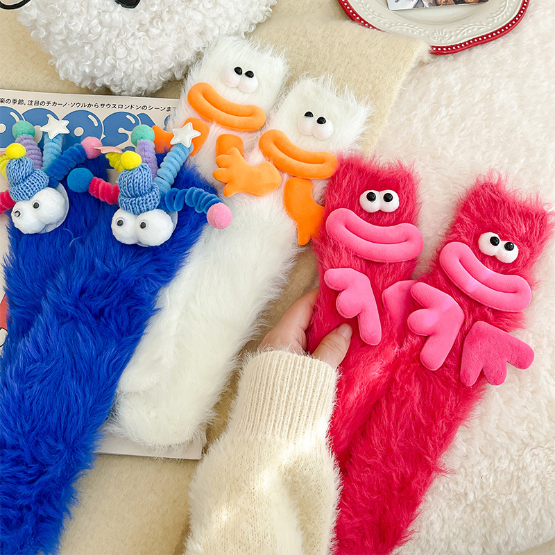 Whimsical Ugly Cute Big Eye Plush Socks for Girls, Whimsical Autumn and Winter New Thick Warm Cute Floor Sleep Mid-Calf Socks