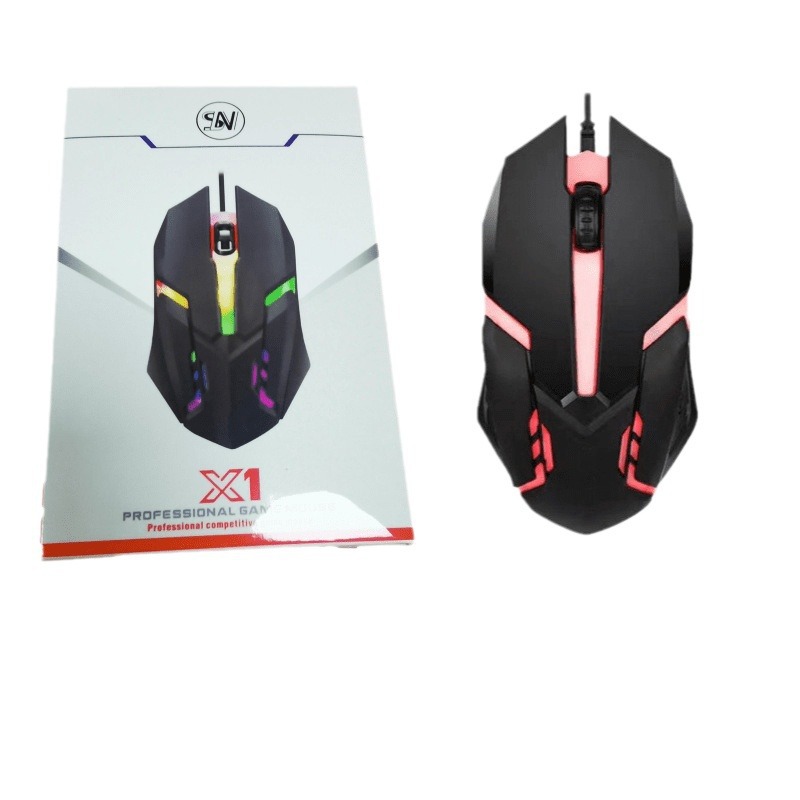 Stock listo del fabricante, venta al por mayor, popular, colorido, luz de respiración, ratón USB X1, ratón luminoso con cable, equipo de deportes electrónicos