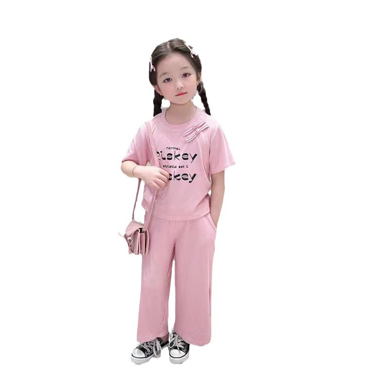 Ropa de verano de estilo chino para niñas, blusa grande de manga corta, pantalones anchos, conjunto elegante de dos piezas para niños_voghion.com