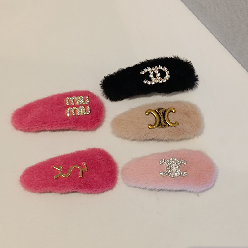 French New Golden letter pink plush water drop hairpin sweet side bangs clip New Year versatile hair accessories for women