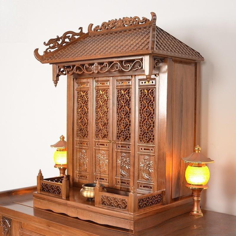 Small Buddhist Shrine with Door, Wall-Mounted Altar Cabinet, Household Ancestor Tablet, Deity Position, Ancestor Altar