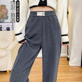 2025新款欧棉绒加绒阔腿裤女秋冬高腰垂感宽松显瘦直筒休闲拖地裤