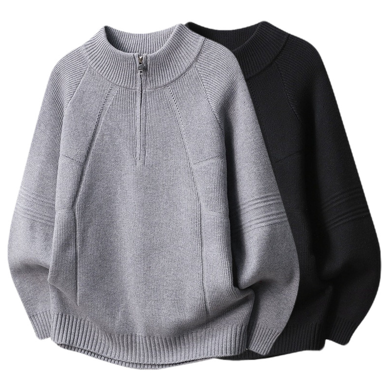 Explosiones transfronterizas de tamaño europeo de tamaño grande suéter medio cremallera camiseta de punto de hombre otoño y invierno explosiones de cuello medio alto fábrica de negocios al por mayor