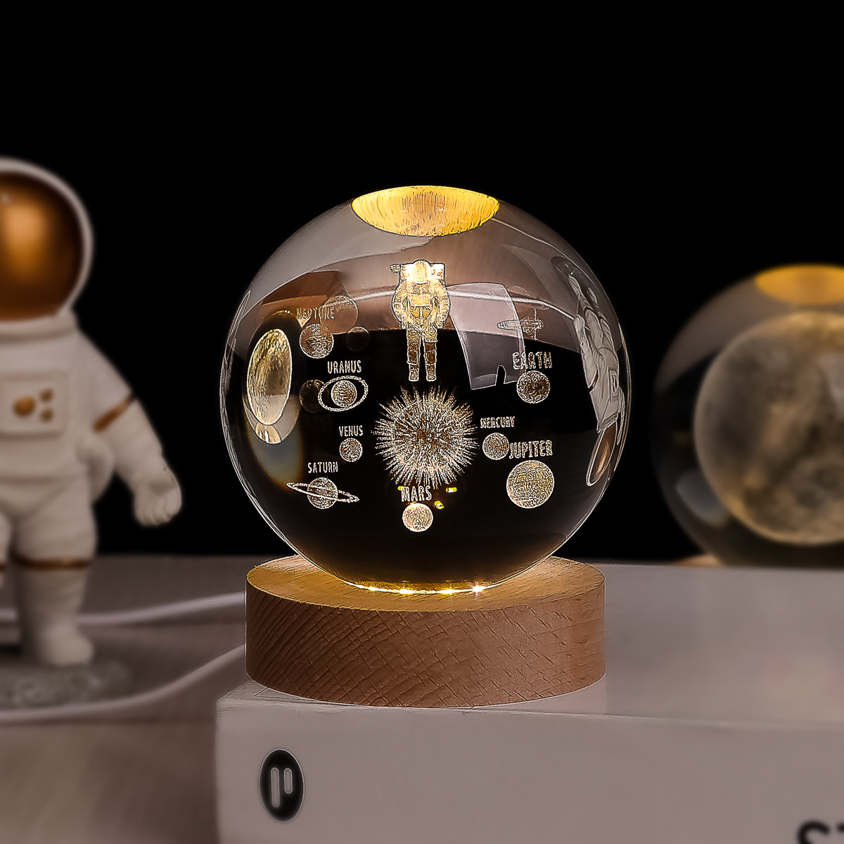 Lámpara Nocturna de Bola de Cristal 3D de Cristal Blanco, Grabado 3D e Iluminación LED, para Decoración y Regalo de Cumpleaños image 17