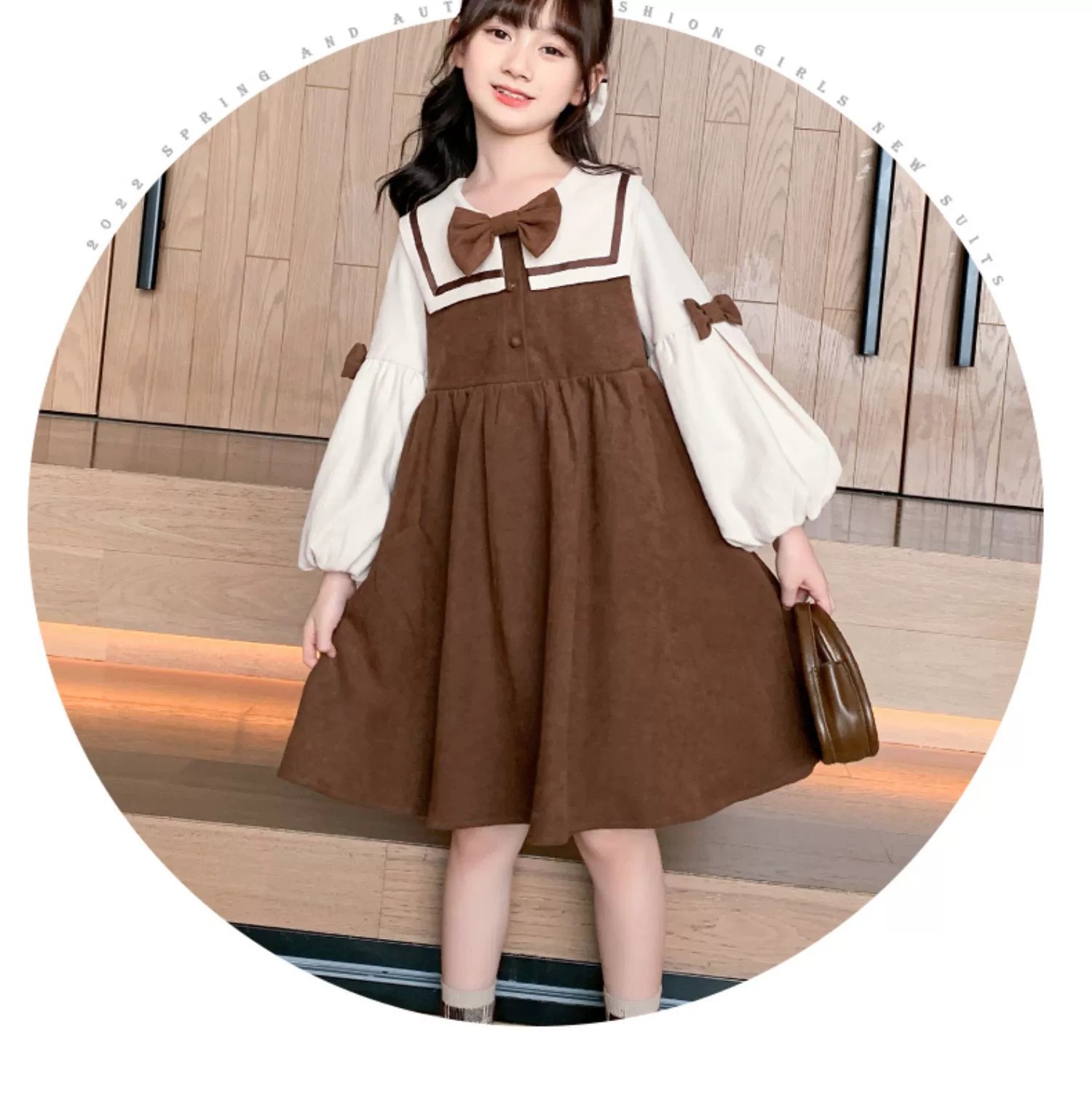 Girls' Fashion New Middle Big Children's Girls Corduroy Princess Dress Long sleeved Western Autumn and_voghion.com