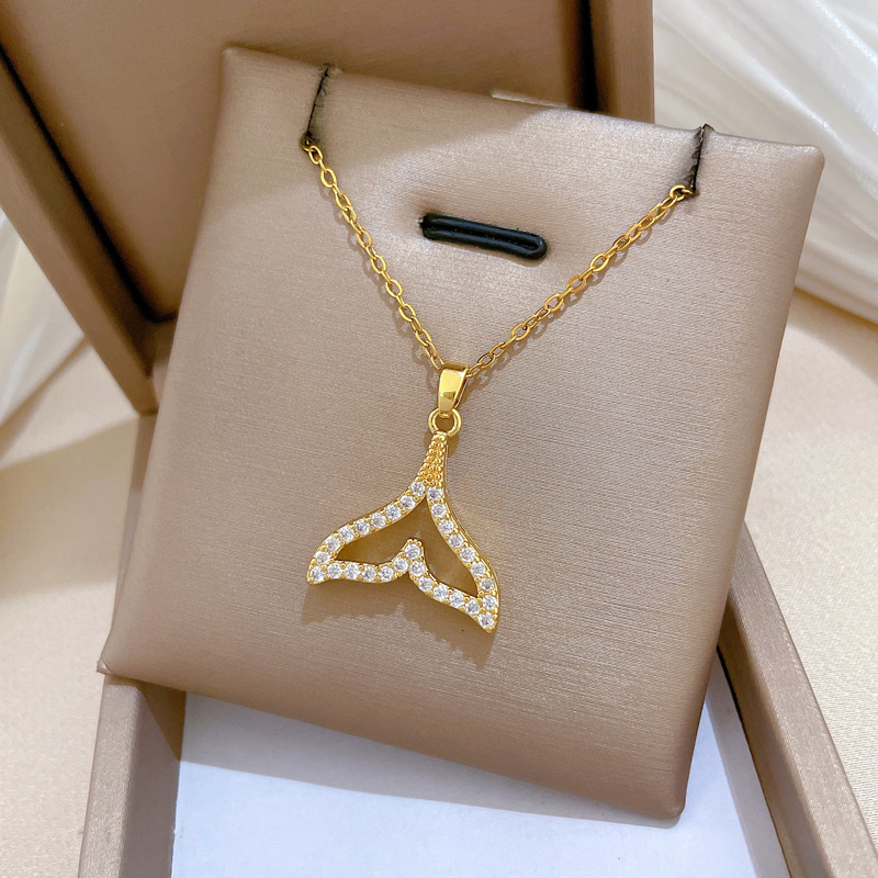 Zircon Fish Tail Necklace Elegant Gorgeous Full Diamond Jewellery_voghion.com