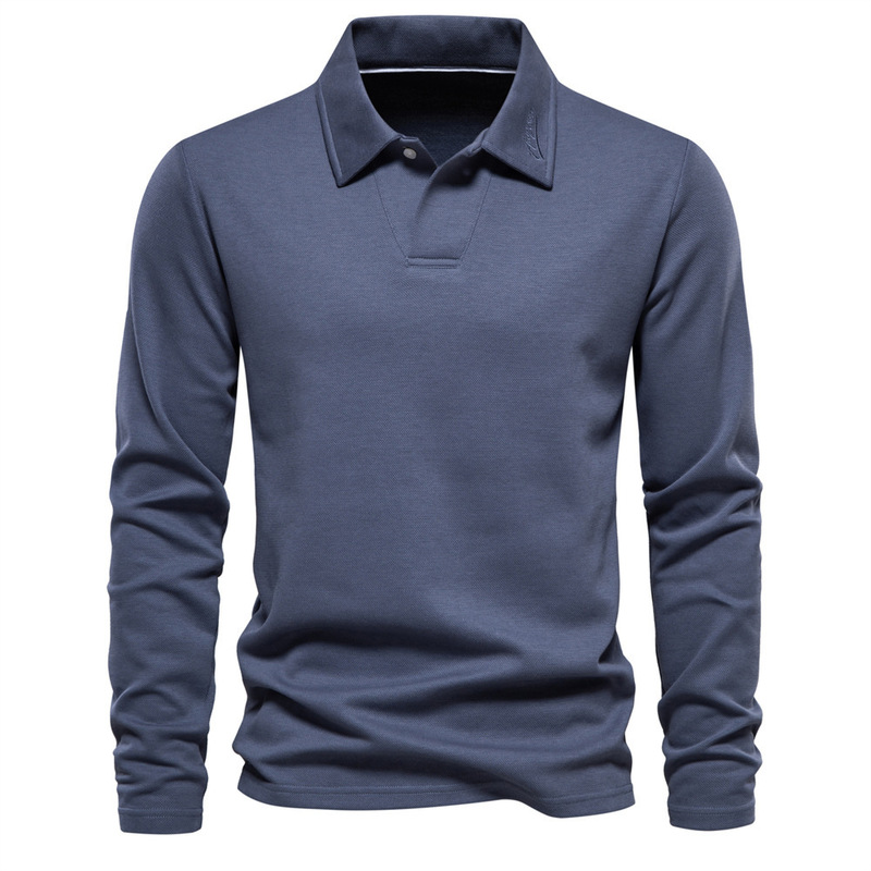 Long-Sleeve Versatile Top Trendy Solid Color Casual Spring and Autumn New Cross-Border Men's Polo with a Collar in Grass Green