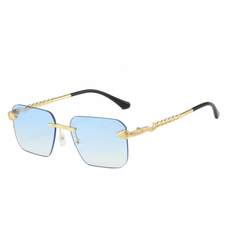 2024 New Frameless Fashion Square Personality Snake Metal J Simple Exquisite Sunglasses_voghion.com