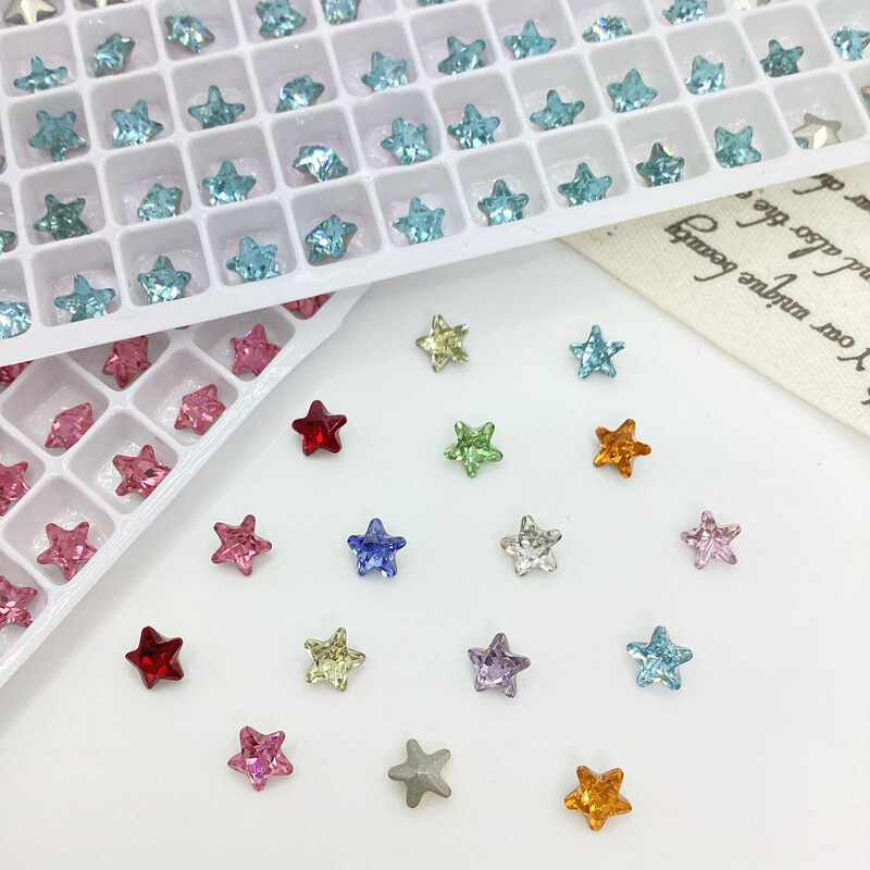 Imitation 5mm Colorful Five-Pointed Star Nail Art Rhinestones, Super Shiny Pointed Bottom Star K9 Glass Earrings, Nail Art Accessories Wholesale